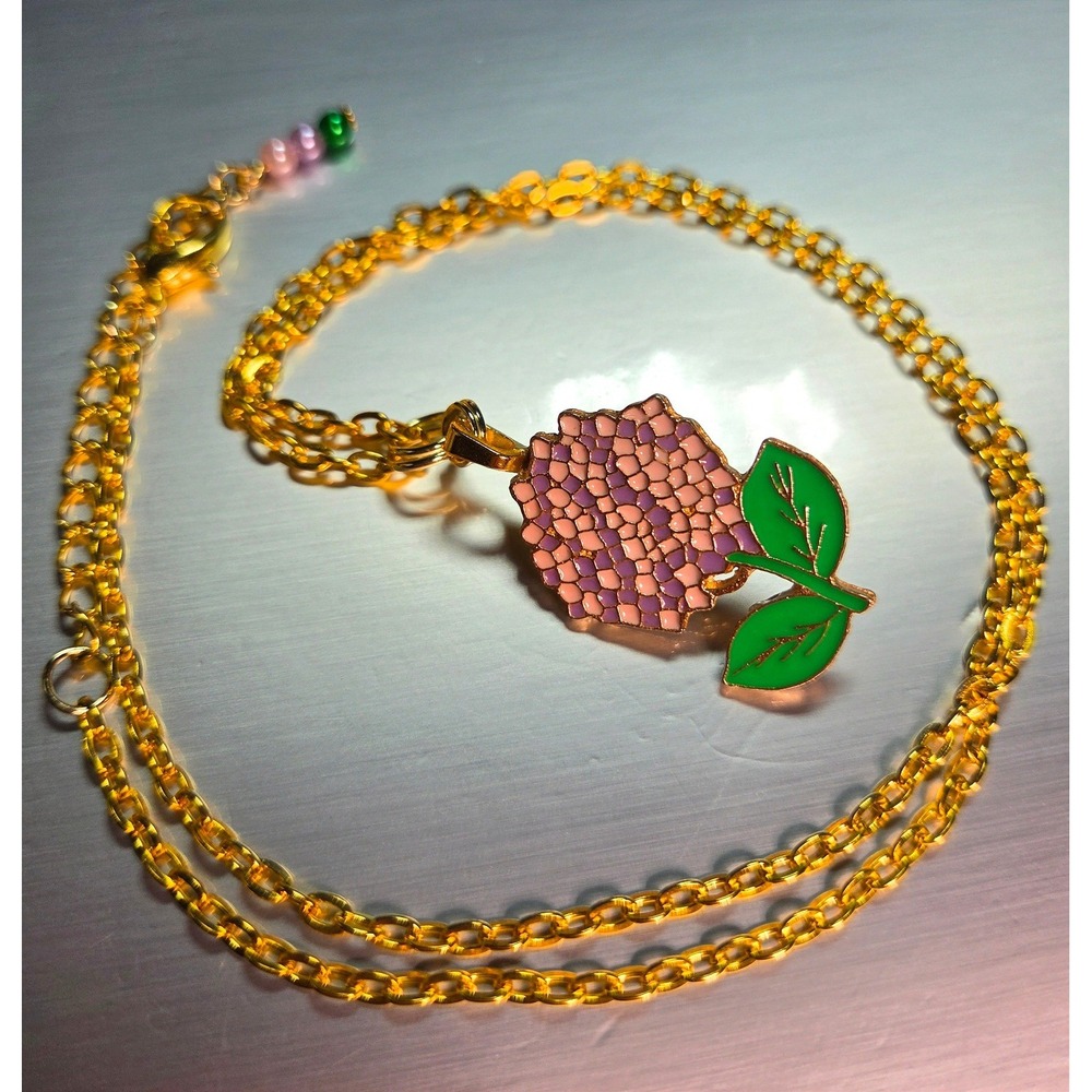 2-in-1 Floral Pin Necklace Pink Purple Hydrangea Flower Pin Convertible 23"